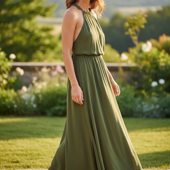 Dessy Collection Dresses & Skirts - Vivian Diamon Dessy Collection Backless/Strappy Vineyard Green Chiffon Dress